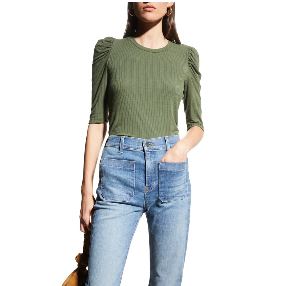 Veronica Beard Olive Green Ribbed Top